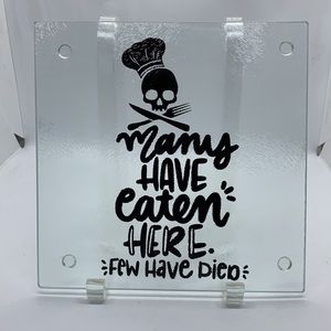Glass Cutting Board Trivet Chef Hat Skull & Crossbones MANY HAVE EATEN HERE